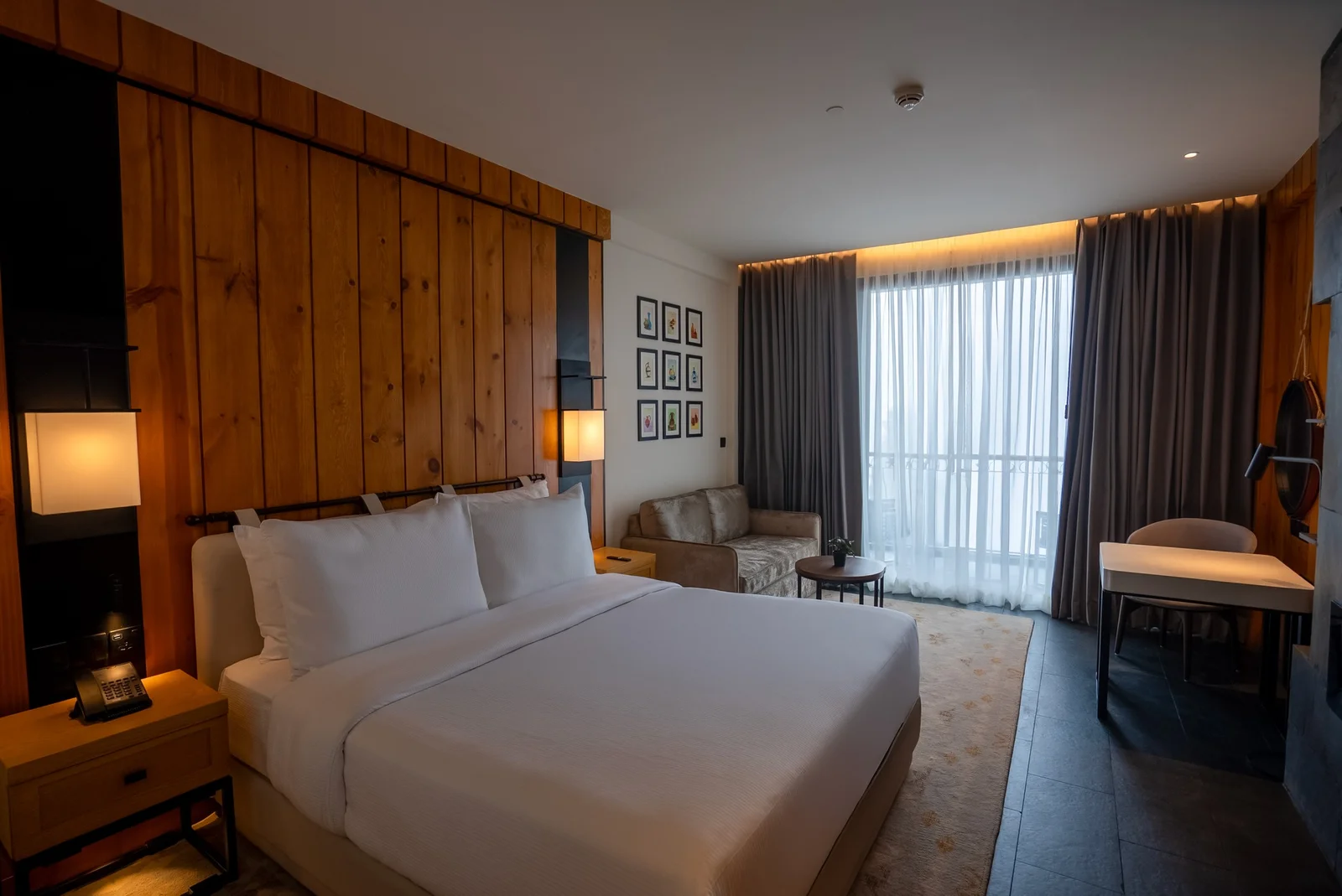 Luxury hotel suite interior — wide commercial architectural frame